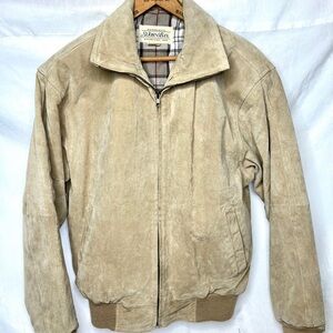 Vintage St Johns Bay Tan Suede Leather Plaid Bomber Jacket Mens Size M Western